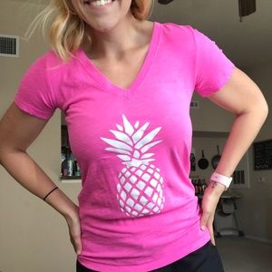 PINK v neck w/ pineapple design